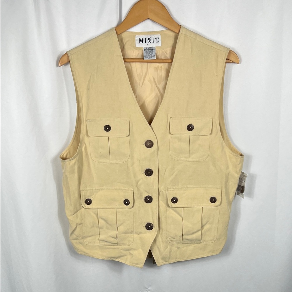 Vintage‎ 90’s Mixit Women’s Light Yellow Vest Size XL Pockets Original Tags
